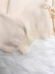 Áo khoác cardigan dài tay màu trơn thắt nơ phía trước - Phong cách tối giản, công sở, cổ điển, đơn giản, kiểu Pháp, dành cho nữ. Phong cách thường ngày. - Màu be - Xem 5