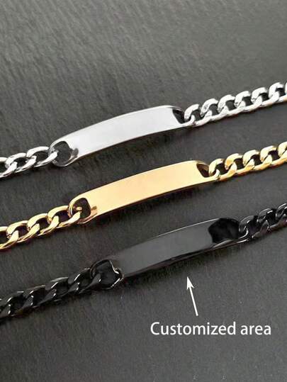 1 Piece Fashion Custom Bracelet Personalized Stainless Steel DIY Letter Cuban Chain Bracelet Merchandise Gift, The Best Gift For Anyone, Fashion Accessories, Perfect As Valentine's Day And Birthday Gifts, Customized Gifts, Anniversary Gifts, Customized Jewelry, Memorial Gifts, Gifts For Friends, Family, Couples, Party And Travel Matching Gold, Rose Gold Fashion, Chic Autumn, Utilitarian Chic, Delicate Romance, Look Glamour