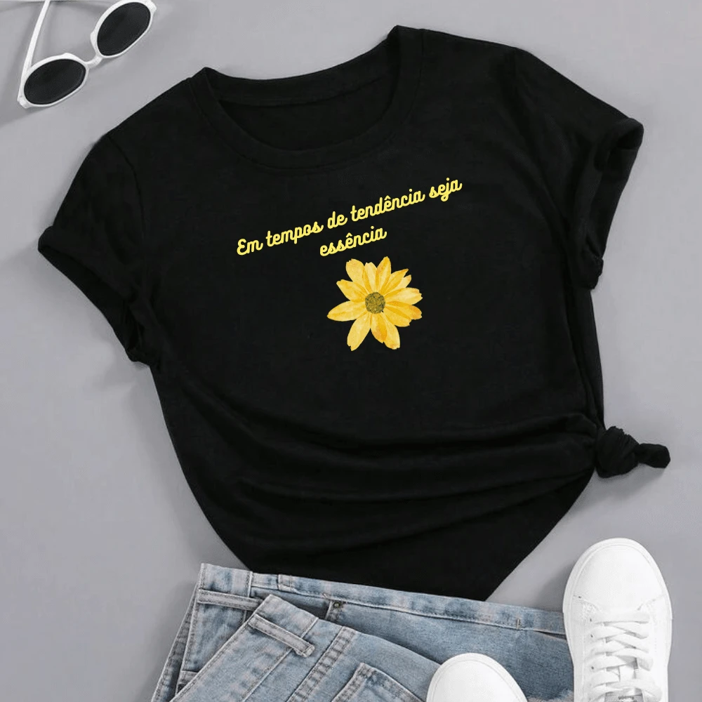 Women's T-Shirt Blouse Flower T-Shirt Astheric 100% Cotton - PHRASE đen - Xem 1