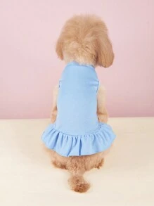 1pc Ruched T-Shirt Dress, Princess Ruffle Hem, Sleeveless Pet Dog Cat Dress, Spring/Summer - Blue - View 5