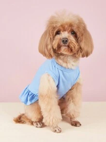 1pc Ruched T-Shirt Dress, Princess Ruffle Hem, Sleeveless Pet Dog Cat Dress, Spring/Summer - Blue - View 3