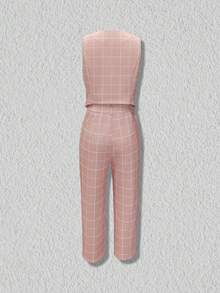 Women's Front Button Sleeveless Casual Top And Pants Set - Pink - View 3