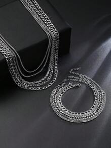 17KM 9 stuks minimalistische punk hiphop coole roestvrijstalen ketting en armband sieradenset voor mannen, geschikt voor daten, vakantie, dagelijks gebruik, neutrale stijl (geen doos)