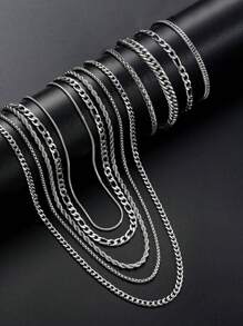 17KM 9 stuks minimalistische punk hiphop coole roestvrijstalen ketting en armband sieradenset voor mannen, geschikt voor daten, vakantie, dagelijks gebruik, neutrale stijl (geen doos)