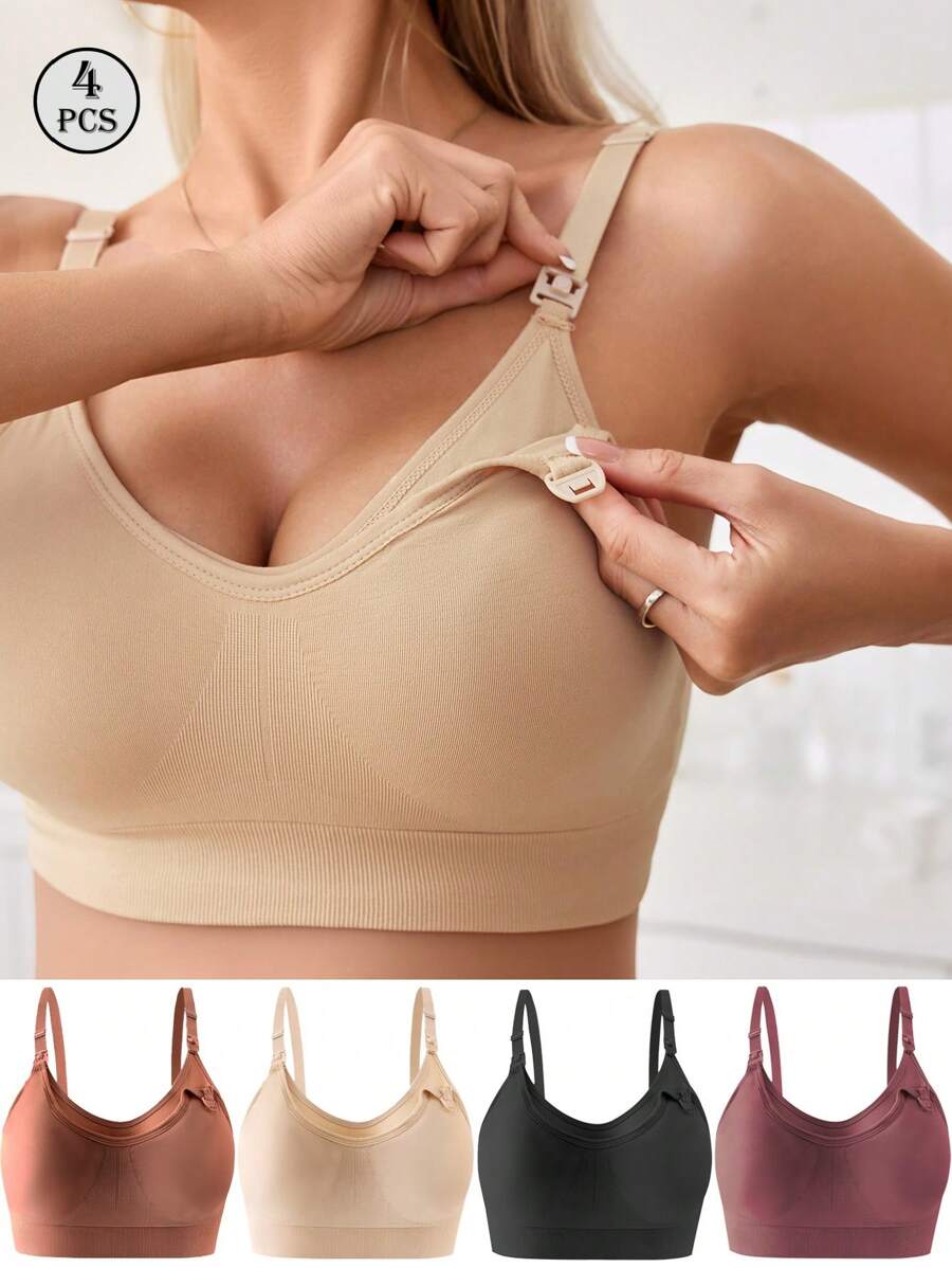 4 件装孕妇哺乳前开式胸罩，舒适哺乳胸罩 - 彩色 - 查看 1