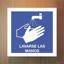 Señalamiento: "Favor de lavarse las manos". Impreso sobre plástico estireno calibre 40, ideal para interior o exterior. Medidas: 20 cm x 20 cm. Señalética, Letrero, Señal. - Azul - Ver 1