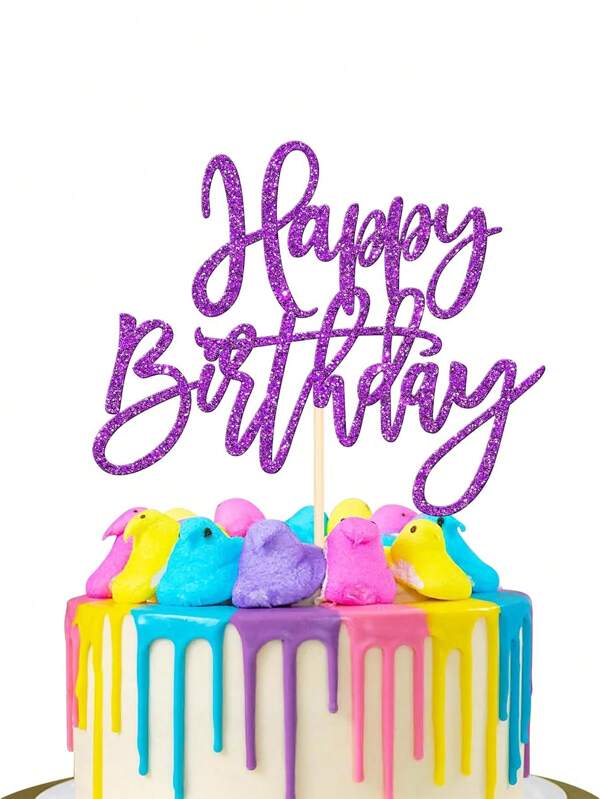 1pc Purple "Happy Birthday" Cake Topper, Birthday Party, Anniversary Party Cake Decoration