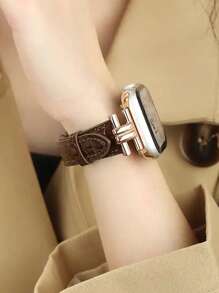 1 件兼容 表带 真皮深棕色优质鳄鱼纹超细纤维皮表带 兼容 表带 S10/9/87 SE654321/38/40/41/42/44/45/49mm 压纹设计 不单调 小腰