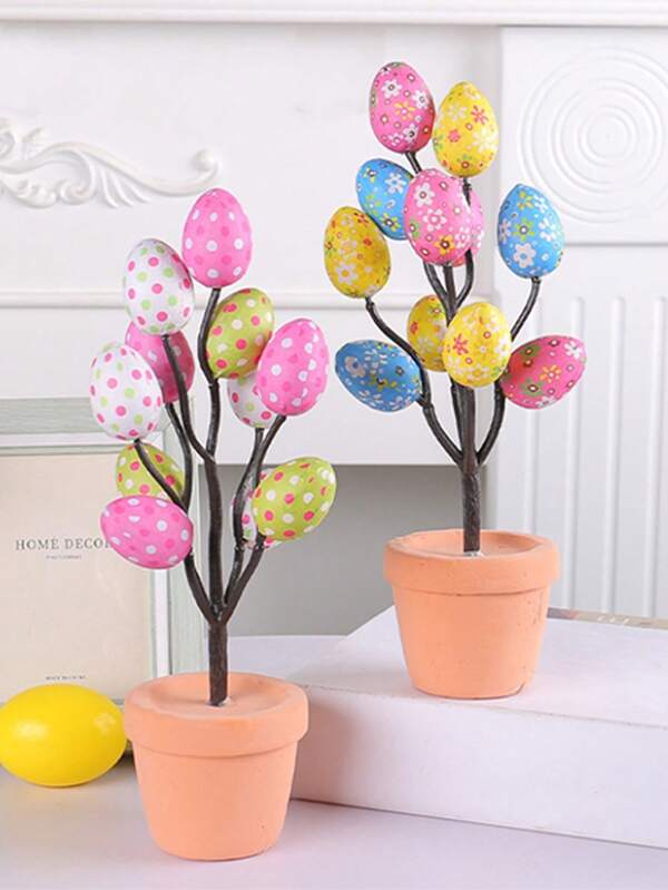 1 peça de decoração para plantador de ovos de Páscoa multicoloridos, 10,23 polegadas com design de impressão de desenho animado, adequado para janela interna/área de trabalho, decoração de festa ao ar livre, detalhes criativos para casa, presente de feriado
