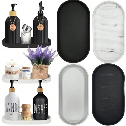1 pieza Bandeja de almacenamiento de silicona, bandeja ovalada para tocador, soporte de almacenamiento de dispensador de esponja para fregadero y jabón, organizador de perfumes y maquillaje, bandeja para almacenamiento de anillos cosméticos, esenciales para el hogar, accesorios de baño, decoración del hogar, muebles para el hogar