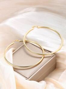 1 Cặp bông tai tròn đơn giản tối giản cao cấp cho nữ vào mùa thu/đông - Vàng - Xem 4
