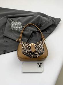 Túi đeo vai hình lưỡi liềm họa tiết da báo tương phản thời trang, thích hợp để mua sắm, ví, mua sắm, phụ nữ trẻ, sinh viên đại học, người mới đến, nhân viên văn phòng. Rất thích hợp cho văn phòng, trường đại học, công việc, kinh doanh, đi làm, hoạt động ngoài trời, du lịch và đi chơi - màu nâu - Xem 4