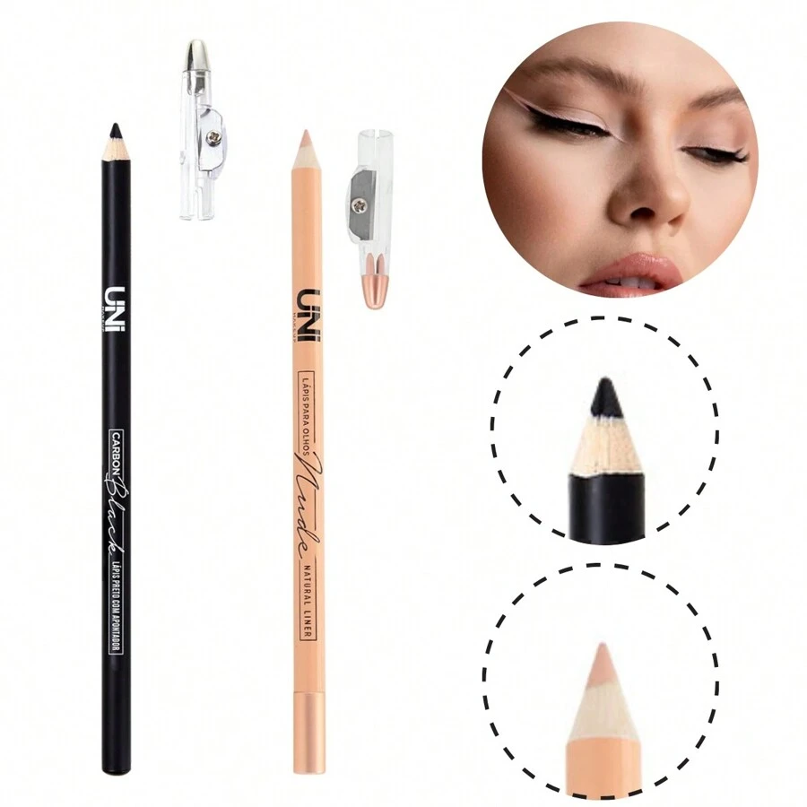 Kit 2 Eye Pencils With Sharpener Black And Nude Matte Effect - 套件 2 種顏色 - 查看 1