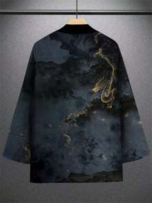 Japanese Streetwear Dragon Print Fashion Cardigan Men  Beach Kimono Summer Haori Yukata Harajuku Tops - Multicolor - View 2