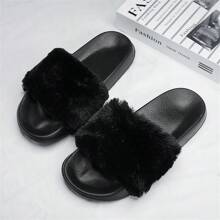 Dép đi trong nhà Unisex, Giày đi trong nhà bằng vải nhung lông họa tiết da báo thời trang chống trượt, thích hợp cho gia đình, thường ngày, tiệc tùng và tụ tập - 023-364122-đen - Xem 2