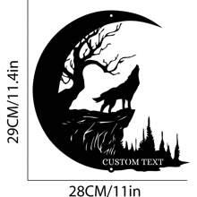 1 pieza Cartel personalizado de Lobo aullando en la Luna Creciente y Bosque, Arte de Pared Metálico de Lobo en la Luna, Decoración de Pared, Decoración del Hogar, Guerrera Femenina con Espada y Escudo, Decoración del Hogar Única, Regalo Personalizado, Regalo para Papá