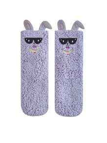 1 双男女通用拖鞋袜，带卡通太阳镜兔子图案，保暖内衬，厚防滑家居袜 - 彩色 - 查看 10