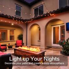 S14 Solar Outdoor String Light 100FT, 2700K Warm Color Hanging Lamp, USB-C Port, Dimmable Break Proof Edison Bulb, Weather Resistant, Suitable For Garden, Terrace, Porch, Garden, Cafe, Camping Place, Christmas, Halloween Lighting Decoration. - 亮橙色 - 查看 6