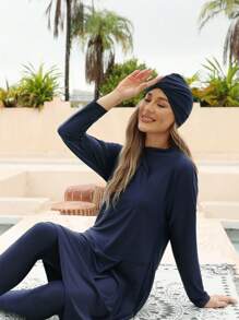 女士穆斯林布基尼泳衣端庄泳装伊斯兰长袖全罩式头巾连衣裙上衣泳裤泳衣