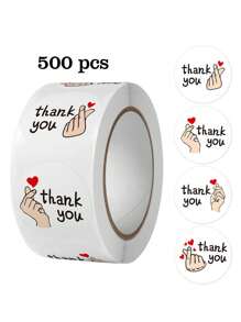 500 Miếng/Cuộn Hình Trái Tim Cử Chỉ Tay Hoạt Hình Cảm Ơn, Miếng Dán Tự Dính Thích Hợp Cho Phong Bì Đóng Gói Đơn Hàng Của Cửa Hàng, Hộp Quà Tặng, Nhãn Trang Trí Tự Làm, Miếng Dán PVC Chống Thấm Nước - Nhiều màu - Xem 6