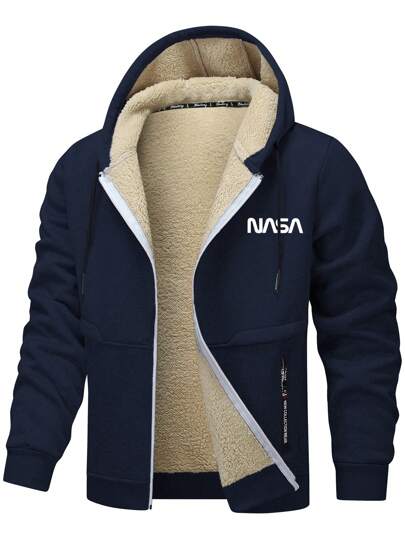 Men's Long Sleeve Fleece Jacket With Printed Pattern, Versatile Warm Outwear, Zipper Pockets, Fashion Decoration, Suitable For Daily Commute, Sports, Outdoor, Gift For Boyfriend/Husband, Anniversary, For Fall Winter