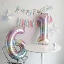 1pc 40-Inch Ombre Rainbow Giant Number Balloon, Photo Prop Birthday Decor