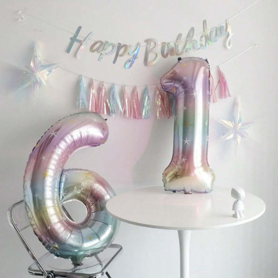 1pc 40-Inch Ombre Rainbow Giant Number Balloon, Photo Prop Birthday Decor