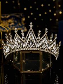 1 pieza Corona dorada de tiaras para mujeres, diadema de cristal con corona de princesa de strass, accesorios para el cabello, joyería, novia, boda, cumpleaños, fiesta, baile de graduación, Navidad, Ramadán