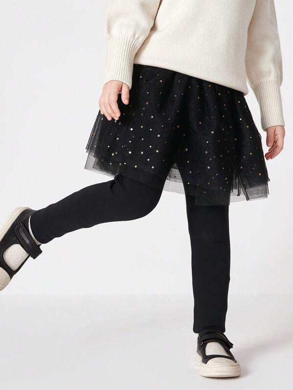Balabala Girls' Warm Fleece Leggings Soft Fashionable Tulle Pants For Winter