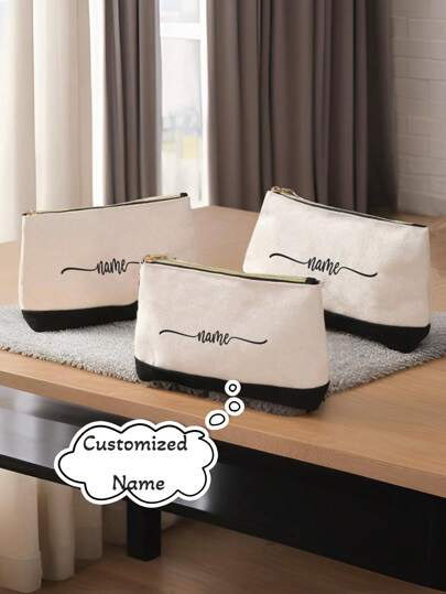Customize Your Exclusive Name And Text, Light Canvas Waterproof Zipper For Opening Red Envelopes, Large Capacity Coin Wallet, Pen Case, Suitable For Shopping, Dating, Vacation, Travel, Festivals, Gatherings, Gifts, Suitable For Giving To Ladies, Mothers, Teachers, Nurses, Etc, Makeup Bag, Travel Accessories Multi-Functional, Space-Saving, Letter Exquisite Christmas Beauty Accessories ,Travel Organizer