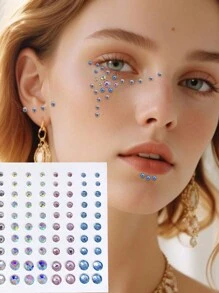 Adesivo de joia facial com design de estrela azul para decoração de strass, suprimentos para fãs de concertos estilo INS, decoração de joias acrílicas