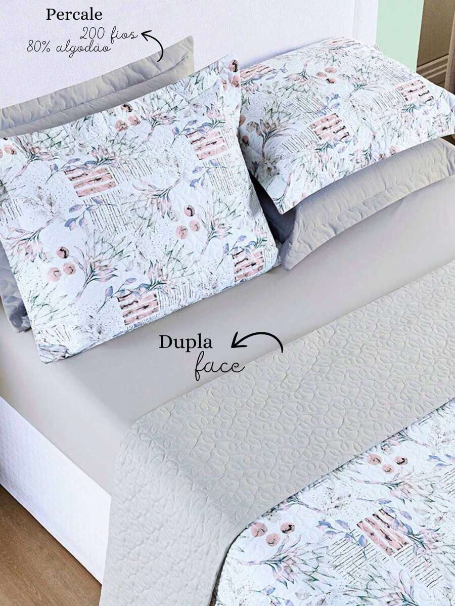 3-Piece King\Queen\Double Double-Sided Bedspread Kit In 200 Thread Count Percale 80% Printed Cotton - Protea - Xem 1