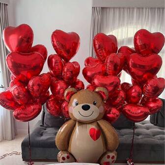 11pcs/Set Teddy Bears With Hearts Balloons, Hugging Bears & Heart Shaped Plush Toys For Valentine's Day, Birthday, Wedding And Party Decorations Back To School Valentine's Day