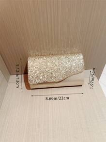 1 chiếc túi cầm tay dạ hội có nắp kim loại sáng bóng kèm phụ kiện trang trí, túi cô dâu cưới lãng mạn, túi xách dự tiệc vũ hội kèm dây xích - Vàng - Xem 9