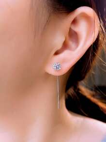 1 对 925 纯银 6 毫米方晶锆石流苏长吊坠耳环，适合女性日常佩戴、订婚、派对珠宝配饰和礼物 - 白色 - 查看 4