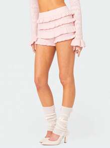 Women Knit Shorts, Elastic Waist Layered Slim Fit Summer Shorts Casual Short For Daily