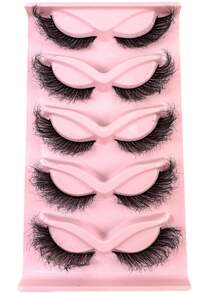 5 Pairs Fox Eye-Inspired Long Natural Lush Angel False Eyelashes, Create A Captivating Natural Look - Cat Eye Lashes - View 3
