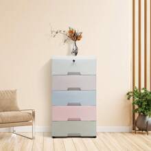塑料抽屉式梳妆台，5 抽屉储物柜，衣柜抽屉高脚梳妆台床头柜和床头柜边桌梳妆台返校宿舍储物柜 - 彩色 - 查看 7