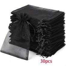 10pcs/20pcs/30pcs 4x6 Inches Luxurious Organza Drawstring Jewelry Pouches - Wedding Party Christmas Favor Gift Bags & Organizers - Reusable, Soft, And Durable Black Gift Wrapping Accessories - Multicolor - View 15