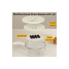 Kitchen Drain Basket With Lid Handle Vegetable Washing Foldable Plastic Cleaning Strainer Refrigerator Crisper Box - Multicolor - View 4