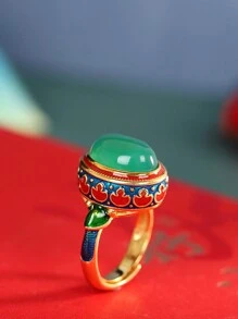 1 chiếc nhẫn Ruby sang trọng tráng men hoa cổ điển, thích hợp cho phụ nữ đeo hàng ngày và lễ hội - màu xanh lá - Xem 3