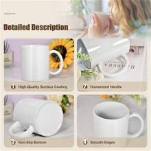 16 PACK 11OZ Sublimation Ceramic Coffee Mug White Blank Drinking Cups With Bamboo Lid, Stainless Steel Spoon - 白色 - 查看 5
