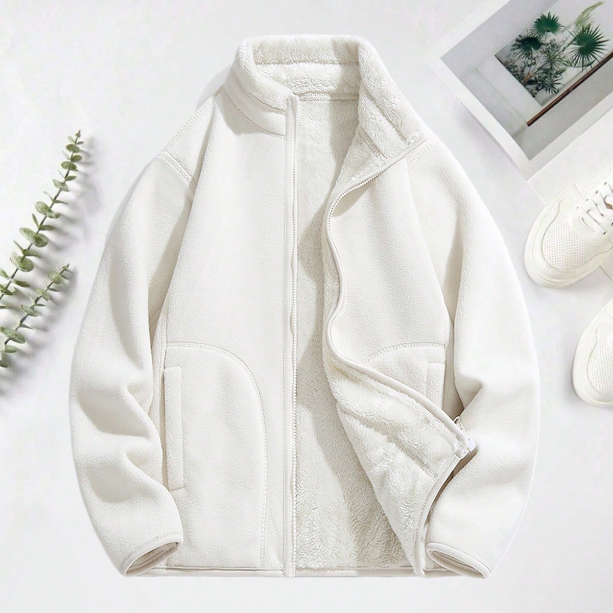 Chaqueta reversible de forro polar versátil para exteriores, deportes de esquà blanco para mujer
