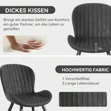 Nalupatio Conjunto de 2 sillas modernas para comedor, sillas de tela con respaldo curvo para cocina y comedor - Negro - Ver 3