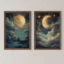 1 件无框，黑暗国家夜空海报，复古迷人天体月亮帆布印刷品，穆迪装饰，黑暗学院帆布墙艺术，艺术品壁画可作为礼物，适用于卧室、浴室、客厅、墙壁装饰、家庭和宿舍装饰 - 多顏色 - 查看 1