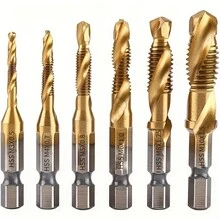 6pcs Titanium Coated Screw Tap Set - Metric Thread M3 M4 M5 M6 M8 M10 Tap Tool For Screw Threading, Tapping, Drilling Holes - Multicolor - View 2