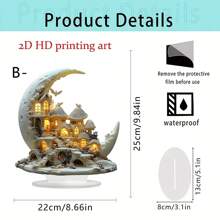 1 Piece, Acrylic Magic Cottage Decoration Ornament, 2D Bohemian Style, Suitable For Home, Office, Bedroom Bedside Tabletop Decoration Artwork Best