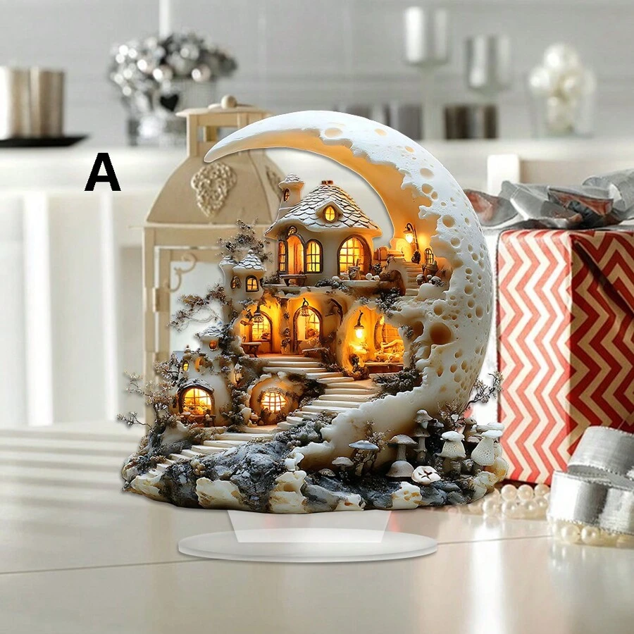 1 Piece, Acrylic Magic Cottage Decoration Ornament, 2D Bohemian Style, Suitable For Home, Office, Bedroom Bedside Tabletop Decoration Artwork Best