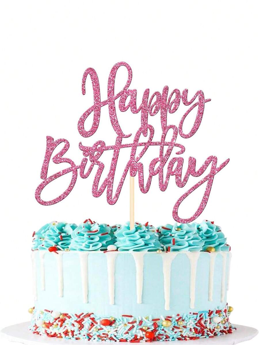 1 件粉色“生日快乐”蛋糕装饰精选,用于庆祝生日、周年纪念主题派对蛋糕装饰 - 粉色 - 查看 1