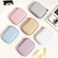 EVA Leather Earphone Case, Data Cable Charger Adapter USB Flash Drive Hard Case Shock-Proof Anti-Pressure Storage Box; Candy Color PU Leather Photo Printer Storage Box Scratch-Resistant Durable; Small Camera Storage Pouch - Baby Blue - View 3